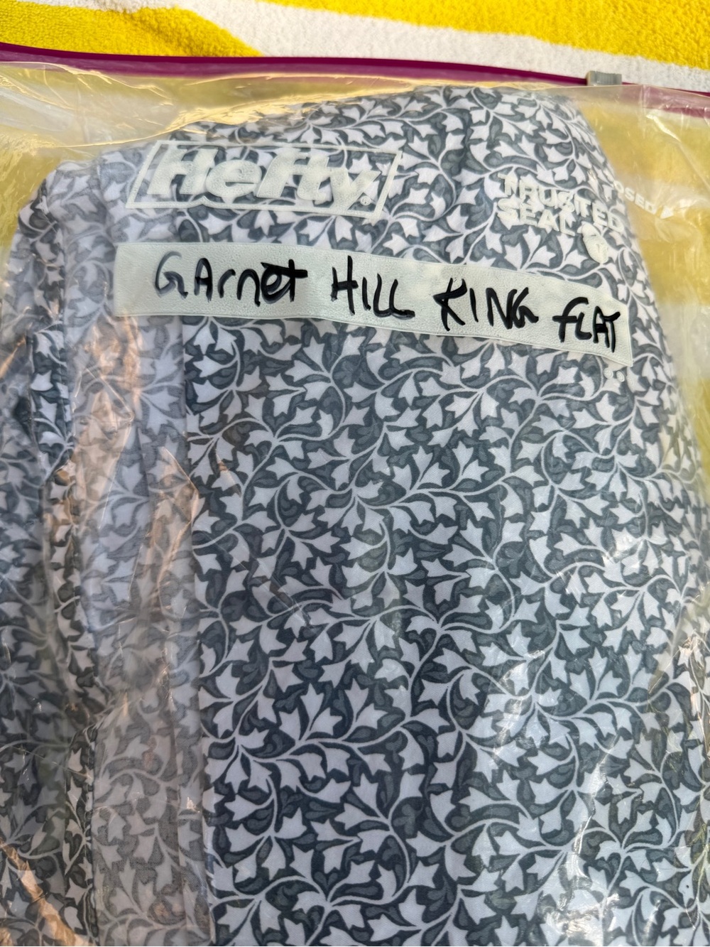 Garnet Hill Gray and White Vine-Print Textile king size flat sheet
